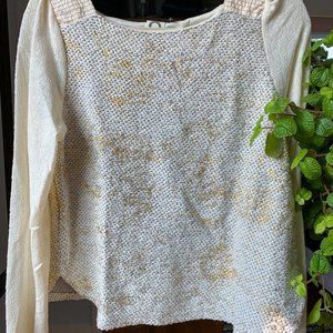 Anthropologie Cream and Gold Metallic Sweater